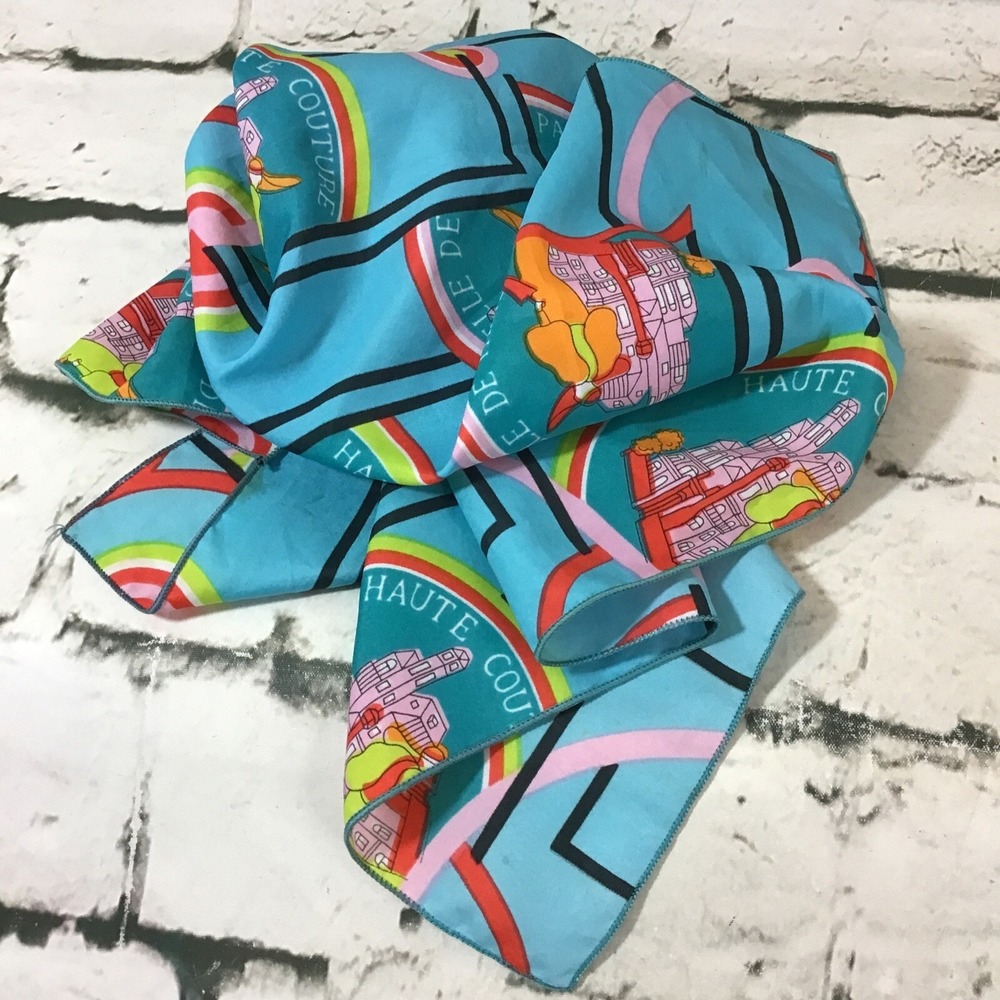 Vintage Haute Couture Mademoiselle De Paris Scarf Blue‎ 20" Square